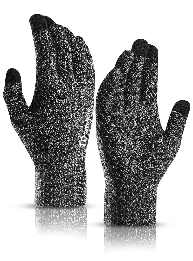 TRENDOUX Winter Gloves, Knit Touch Screen Glove Men Women Texting Smartphone Driving - Anti-Slip - Elastic Cuff - Thermal Soft Wool Lining - Hands Warm in Cold Weather - Black White - M - Image 1